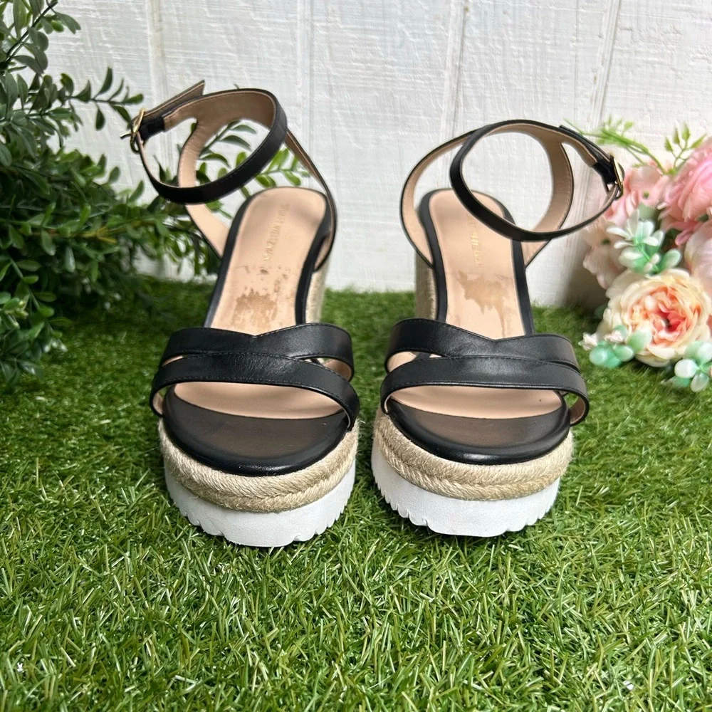 Stuart Weitzman Catlina Leather Wedge Sandals color: black size 5.5 new